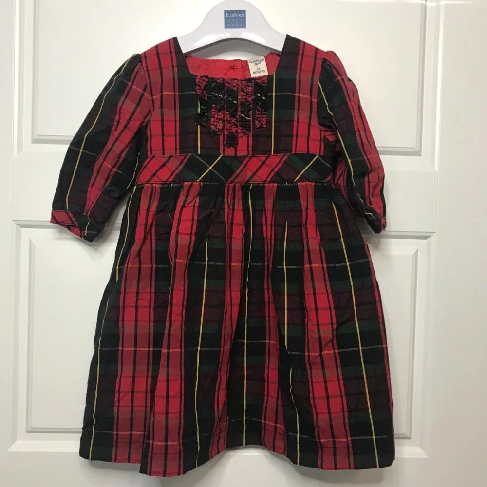 OshKosh B'gosh Plaid Holiday Dress Baby Girls‎ 24 Months Fully Lined Christmas